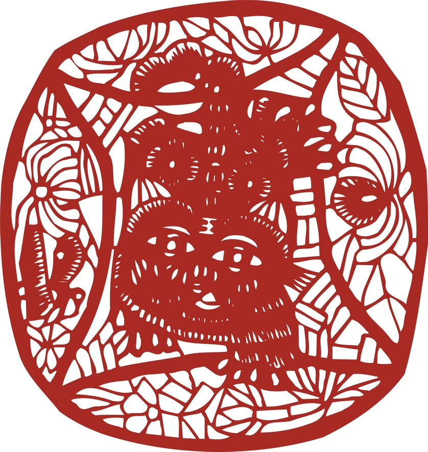 中国风中式传统喜庆民俗人物动物窗花剪纸插画边框AI矢量PNG素材【1601】